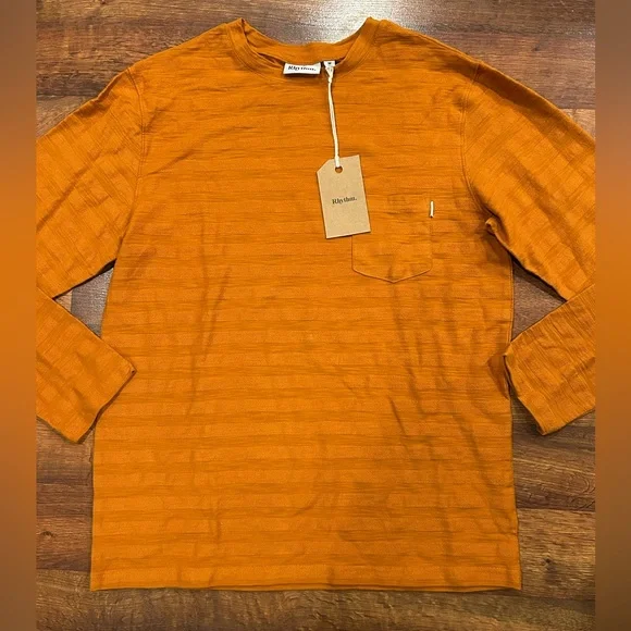 NWT Rhythm Dobby Striped Long Sleeve Shirt Orange Mens Size Medium Pocket - Picture 1 of 8
